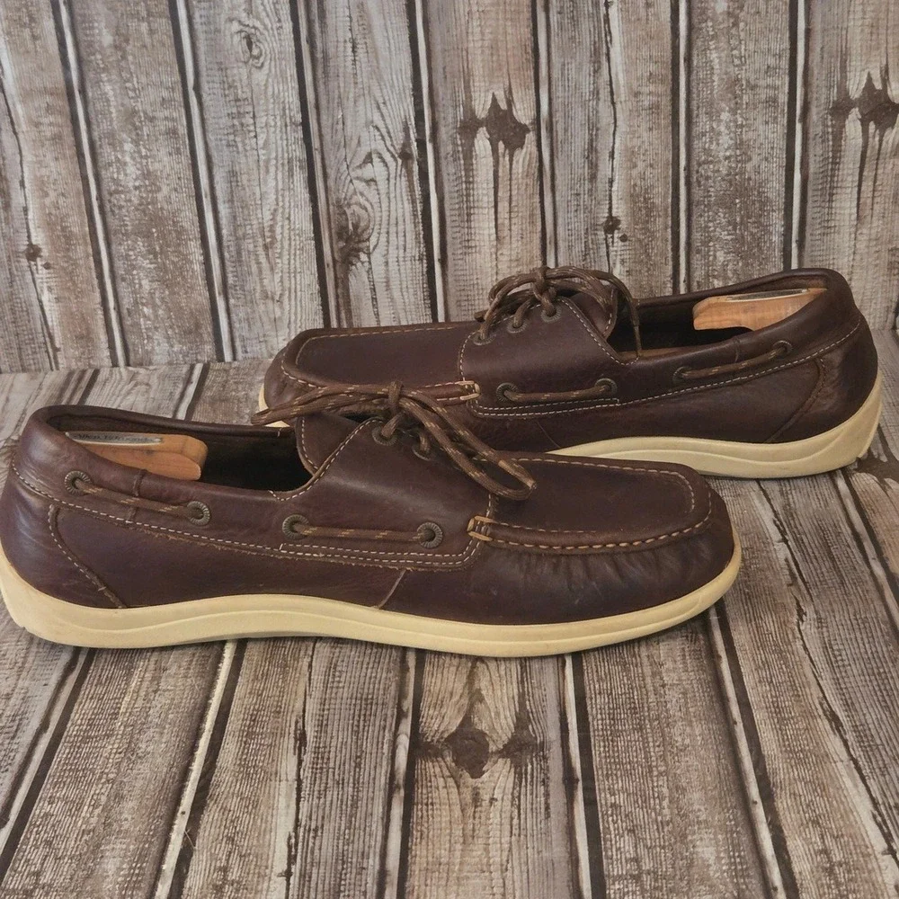 Sz 13 W Mens SAS Decksider Brown Leather Moc Toe Boat Comfort Shoes VGUC